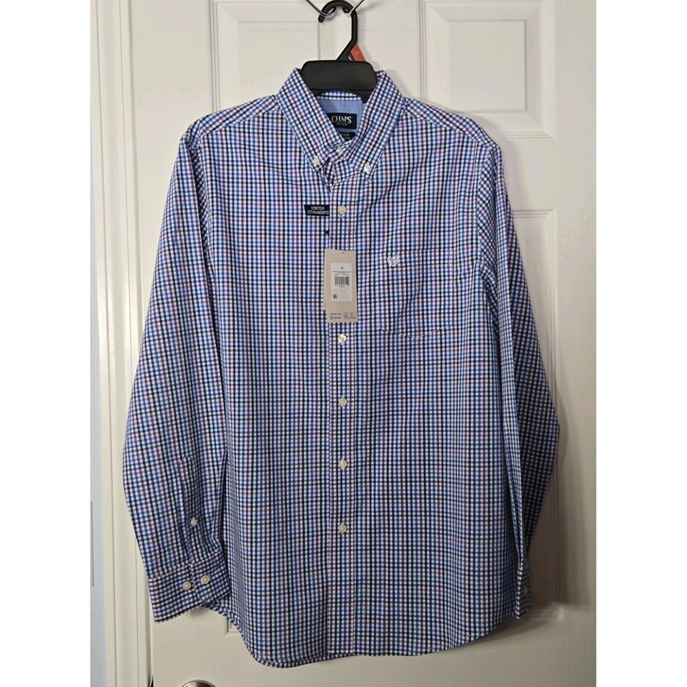 Chaps Easy Care Men's Button Down Shirt Long Sleeve Multicolor Plaid Size M. New